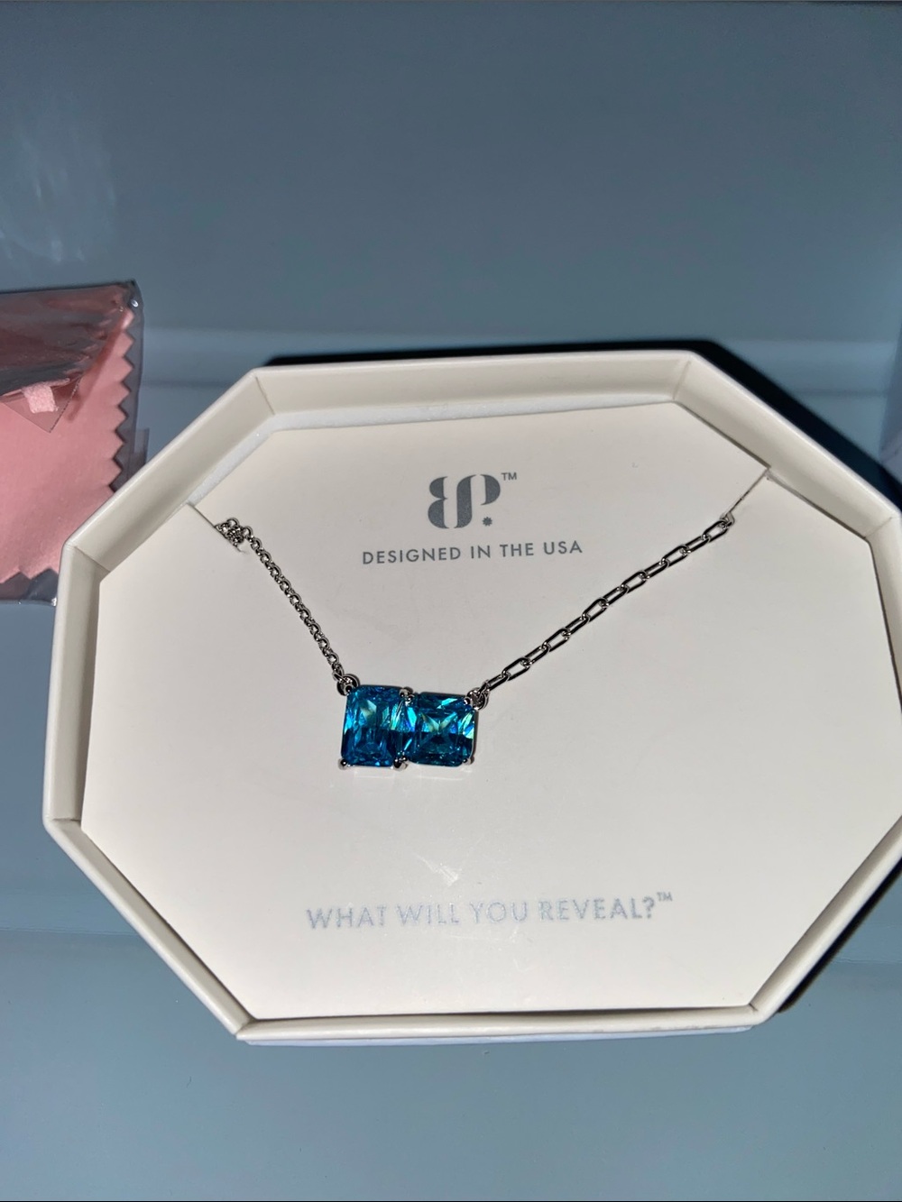 Blue Crystal Twin-Stone Necklace - Designed in the USA
